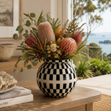 Bone Inlay Vase : Checkered : Black