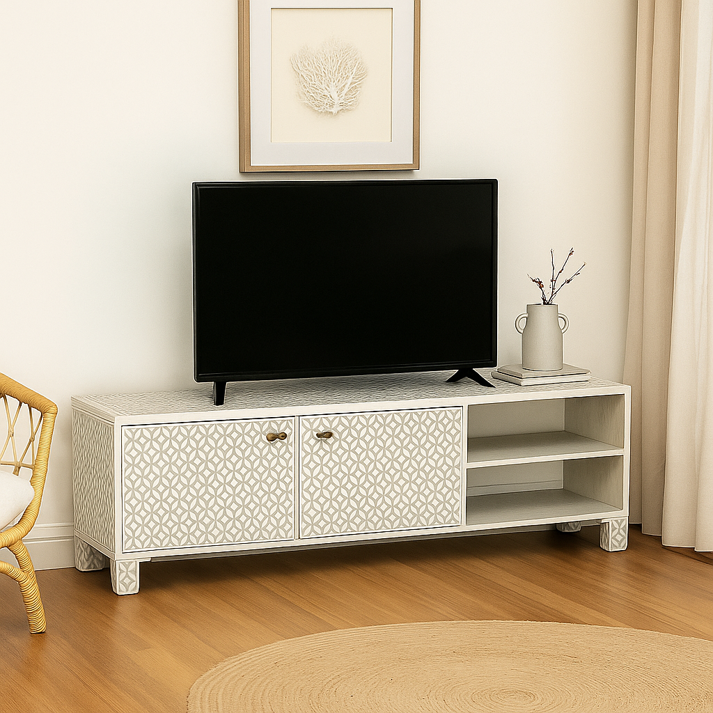 Bone Inlay 2 Door TV Sideboard : Starburst : Grey