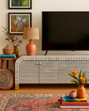 Bone Inlay Waterfall TV Sideboard : Stripe : Grey