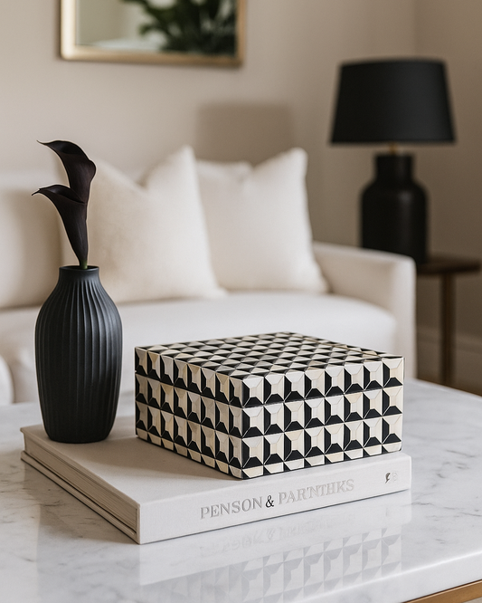 Bone Inlay Rectangular Box : Black & White