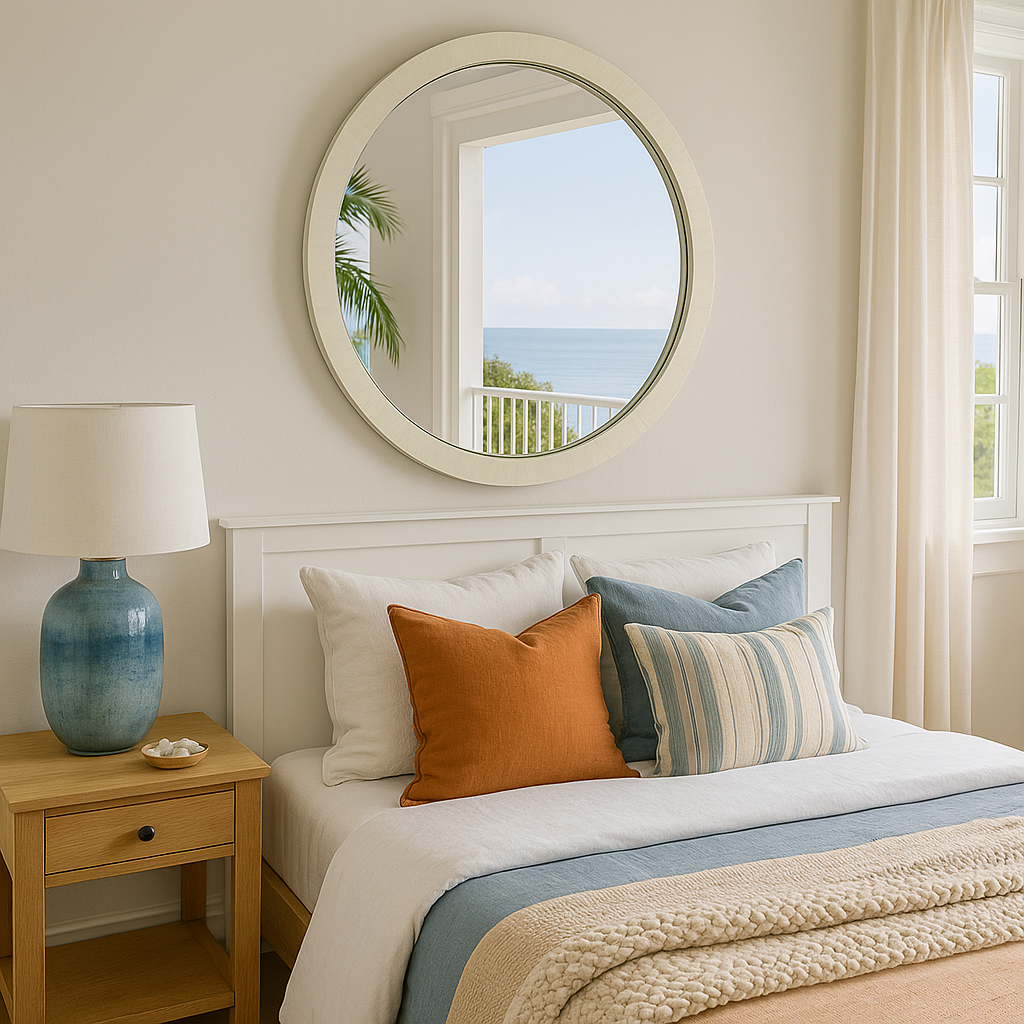 Bone Inlay Round Mirror : White