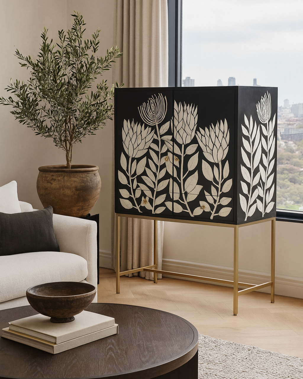 Bone Inlay Bar Cabinet : Protea