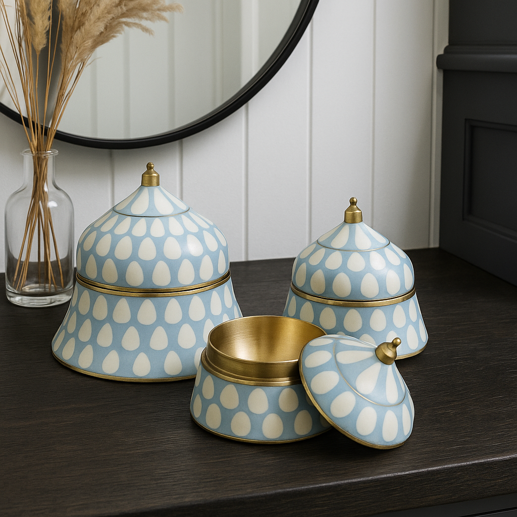 Bone & Brass Moghul Box : Varsha : Baby Blue