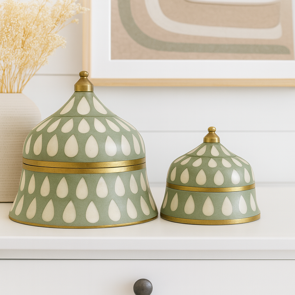 Bone & Brass Moghul Box : Varsha : Sage Green