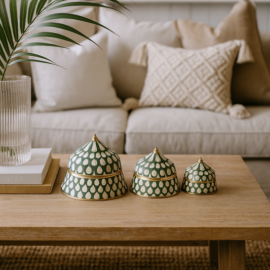 Bone & Brass Moghul Box : Varsha : Sage Green