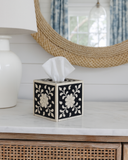 Bone Inlay Tissue Holder : Floral : Black : Small
