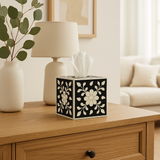 Bone Inlay Tissue Holder : Floral : Black : Small