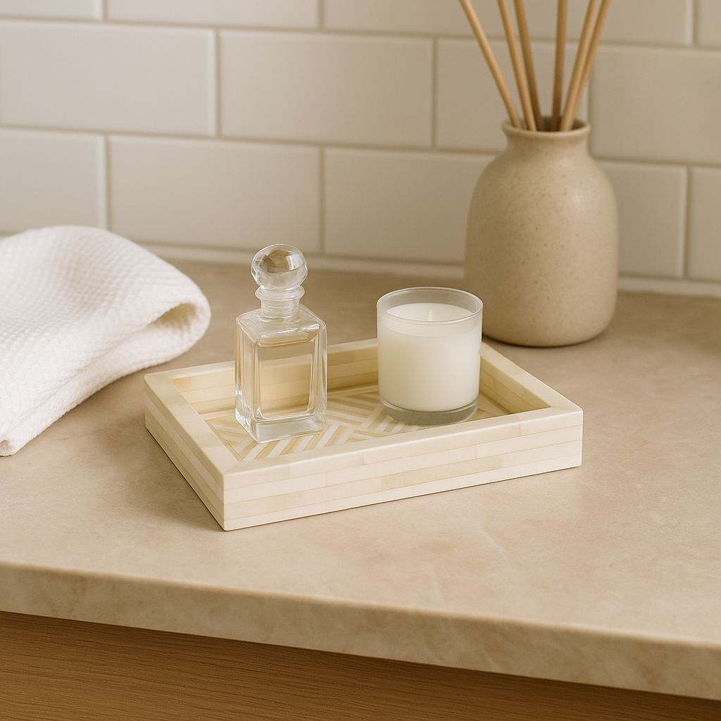 Bone Inlay Mini Tray : Criss Cross : White