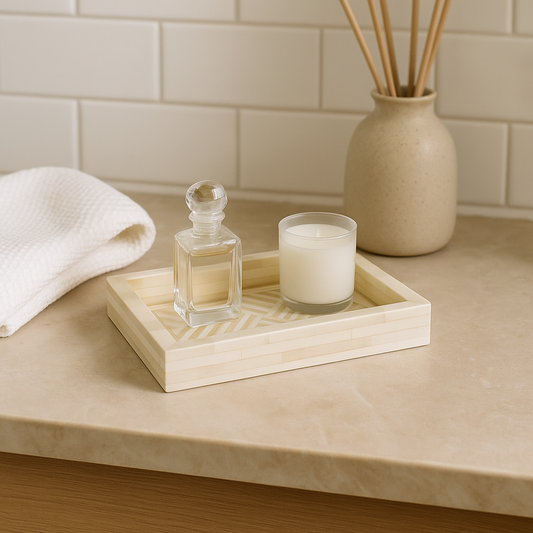 Bone Inlay Mini Tray : Criss Cross : White