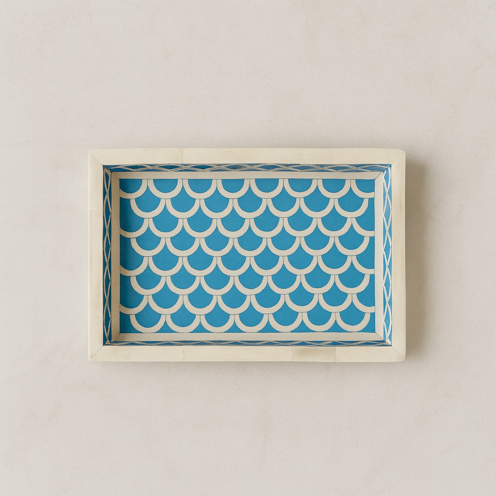 Bone Inlay Mini Tray : Scallop : Light Blue