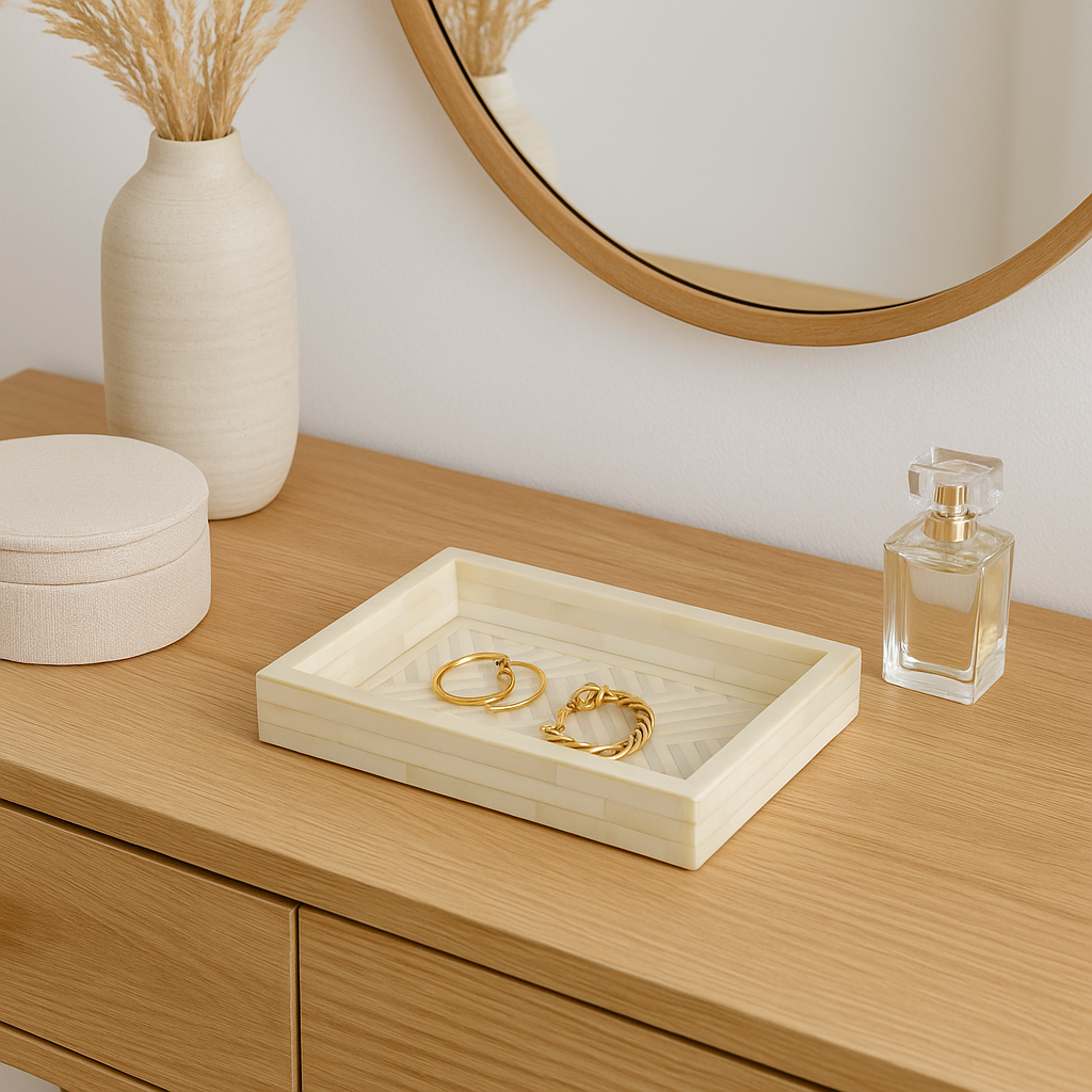 Bone Inlay Mini Tray : Criss Cross : White