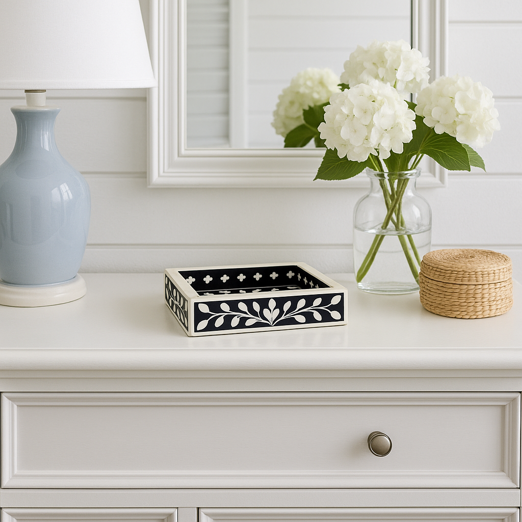 Bone Inlay Mini Tray : Floral : Black