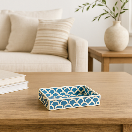 Bone Inlay Mini Tray : Scallop : Light Blue