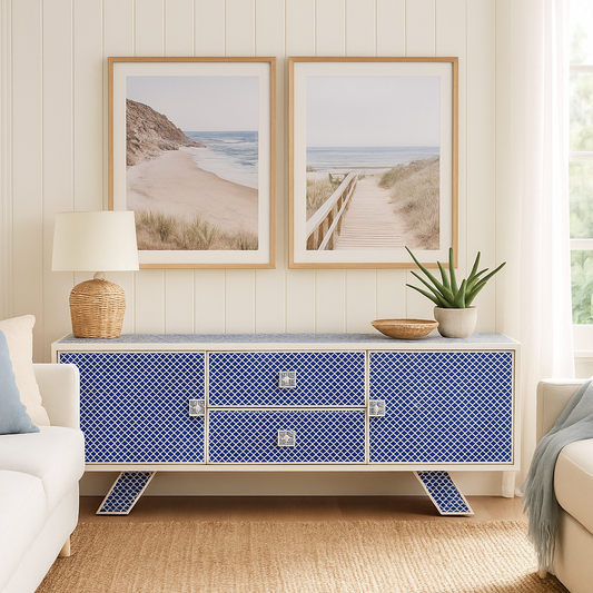 Bone Inlay TV Sideboard : Scallop : Blue