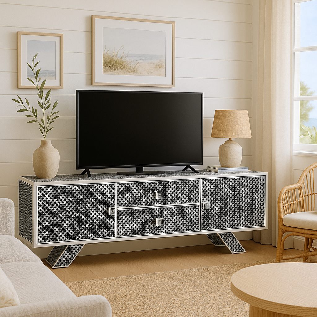 Bone Inlay TV Sideboard : Scallop : Black