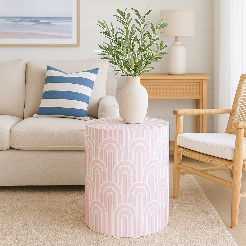 Bone Inlay Side Table : Arches : Pink