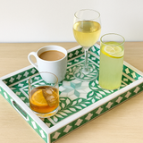 Bone Inlay Rectangular Tray : Floral : Hunter