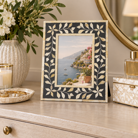 Bone Inlay Picture Frame : Floral : Grey