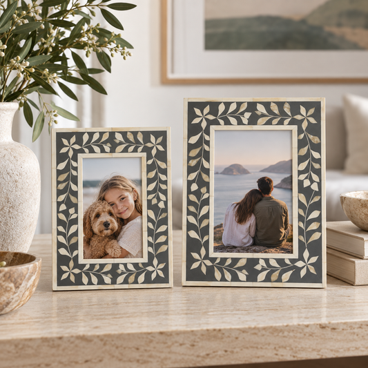 Bone Inlay Picture Frame : Floral : Grey