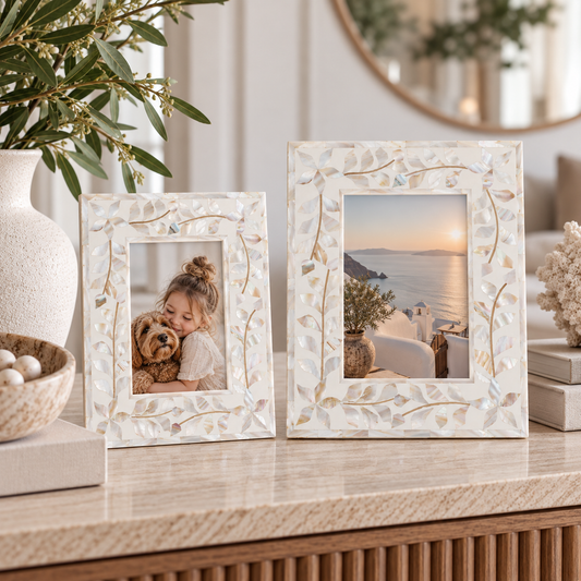 Mother of Pearl Inlay Picture Frame : Floral : White