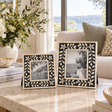 Bone Inlay Photo Frame : Floral : Black