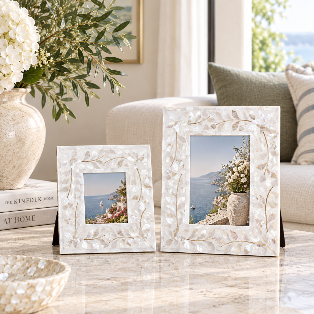 Mother of Pearl Inlay Picture Frame : Floral : White