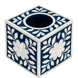 Bone Inlay Tissue Holder : Floral : Navy : Small