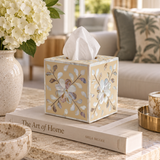 Mother of Pearl Inlay Small Tissue Holder : Floral : Sand