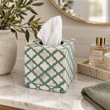 Bone Inlay Small Tissue Holder : Quatrefoil : Green