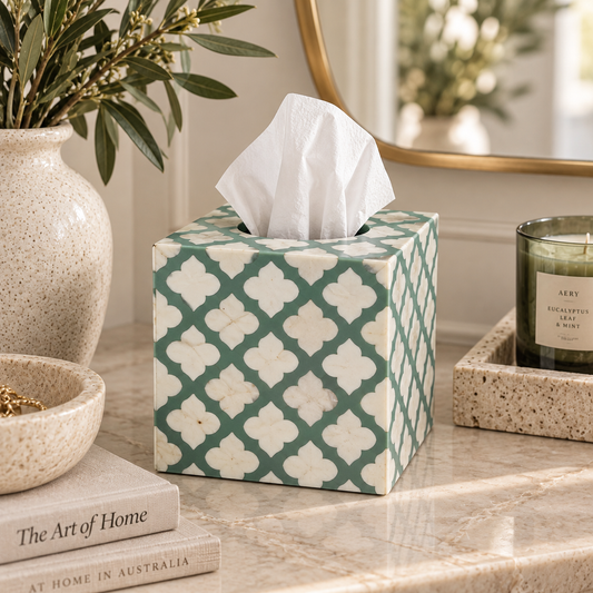 Bone Inlay Small Tissue Holder : Quatrefoil : Green