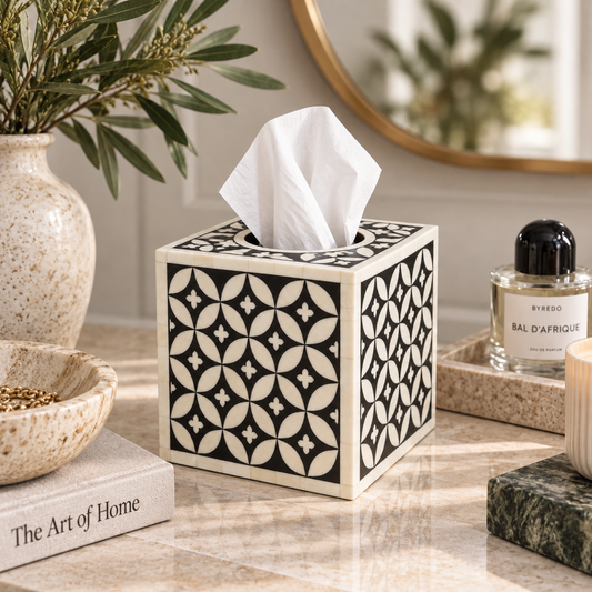 Bone Inlay Small Tissue Holder : Starburst : Chocolate