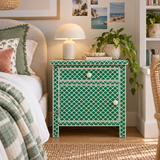 Bone Inlay Large Bedside Cabinet : Scallop : Green