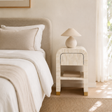 Bone Inlay Waterfall Side Table : Stripe : White