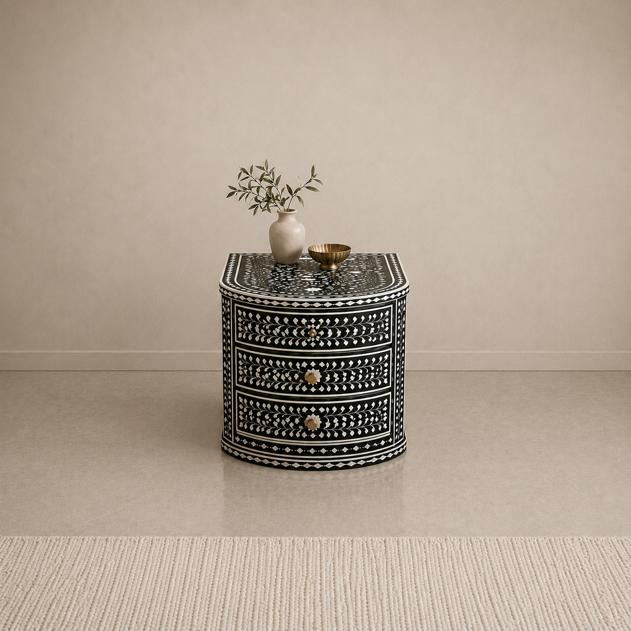 Bone Inlay 2 Drawer End Table