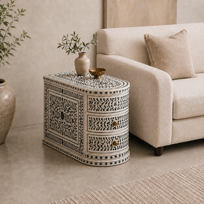 Bone Inlay 2 Drawer End Table