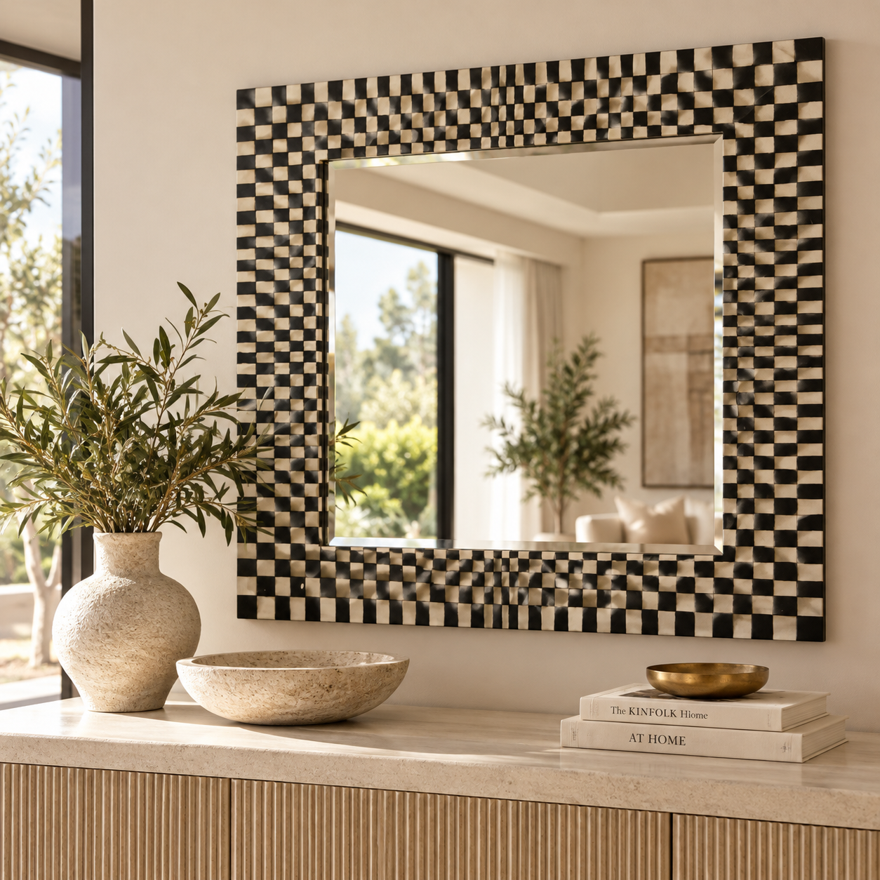 Handpainted Checkered Square Mirror