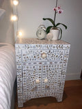 Mother of Pearl Bedside Cabinet : Floral : White