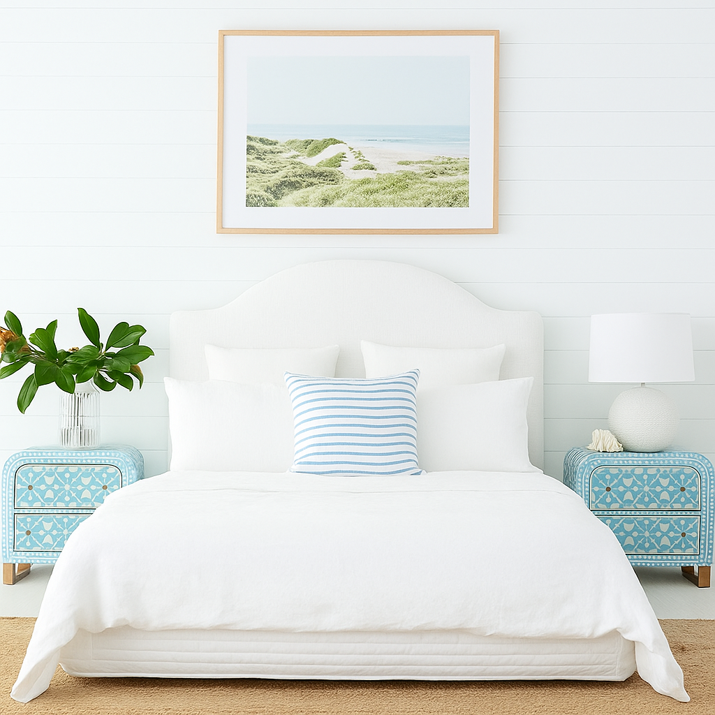 Bone Inlay 2 Drawer Waterfall Bedside : Zelliges : Blue