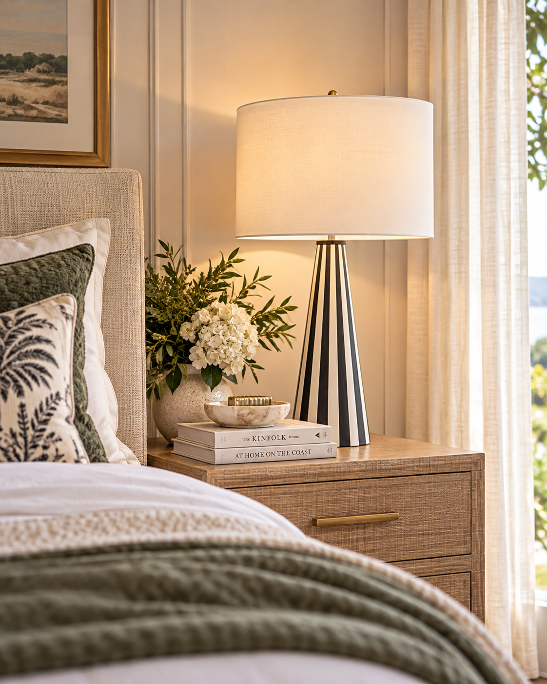 Bone Inlay Table Lamp : Stripe : Black & White