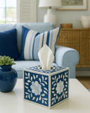Bone Inlay Tissue Holder : Floral : Navy : Small