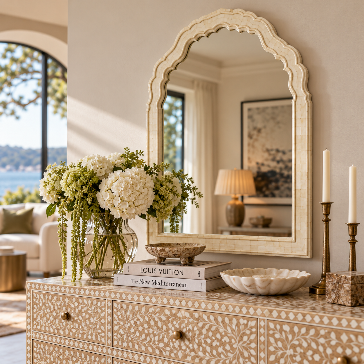 Maharani Bone Inlay Arch Mirror
