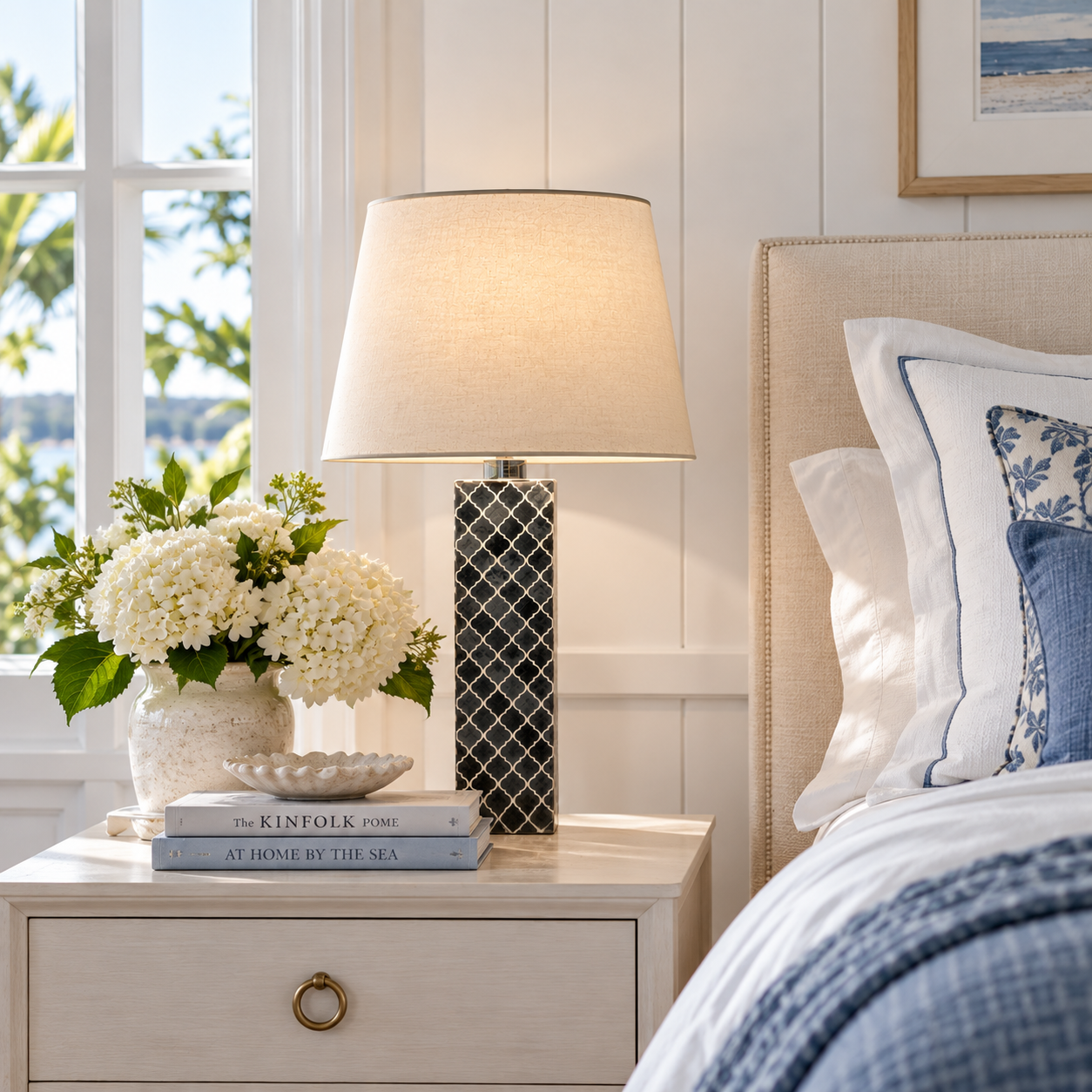 Bone Inlay Table Lamp : Moroccan : Grey