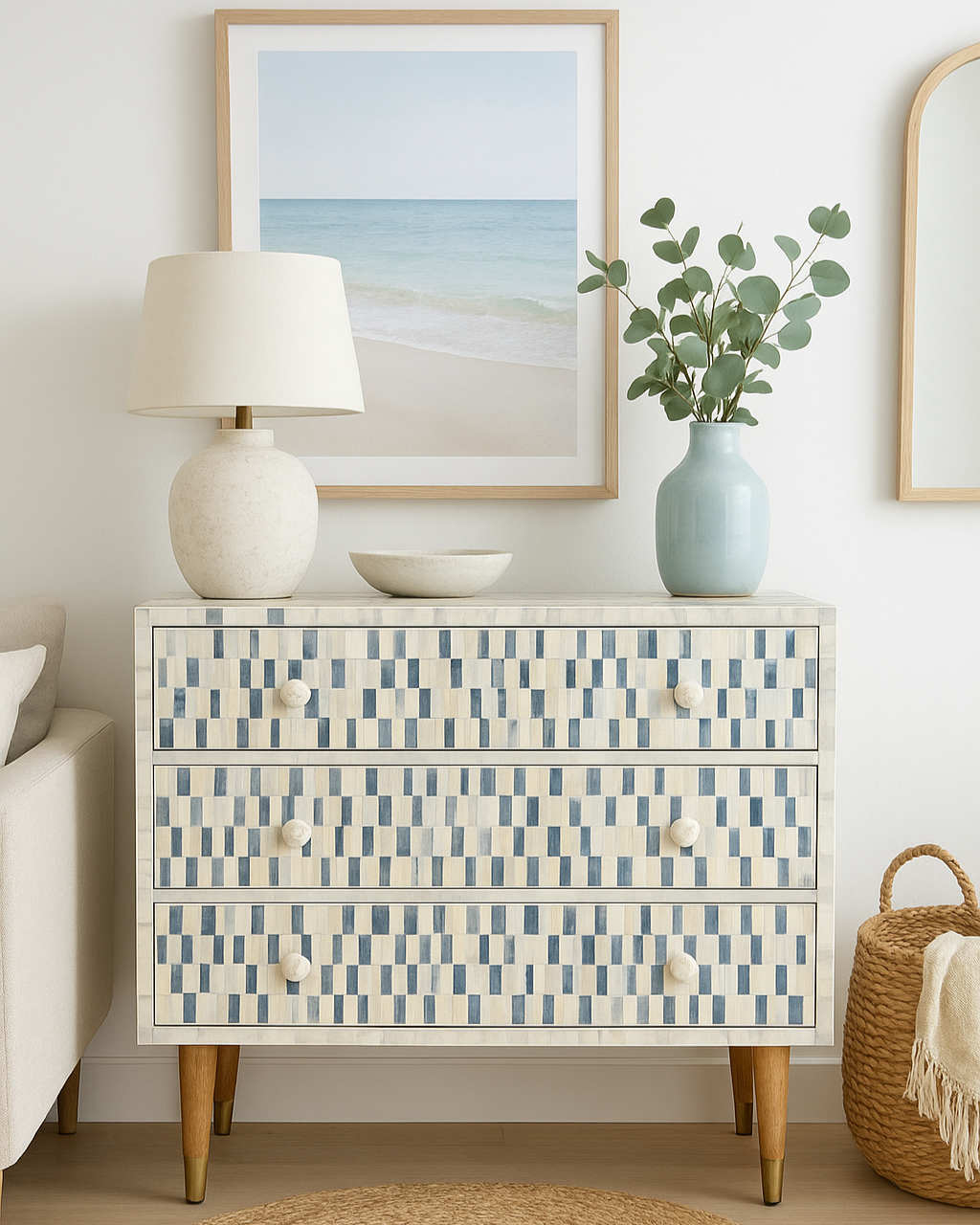 Bone Inlay 3 Drawer Chest : Morse : Indigo