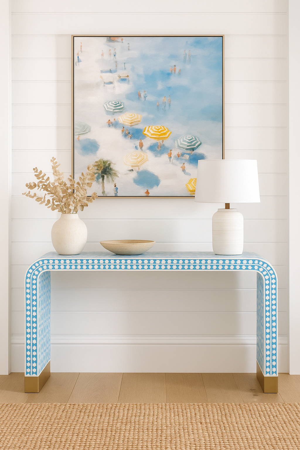 Bone Inlay Waterfall Console : Zelliges : Blue