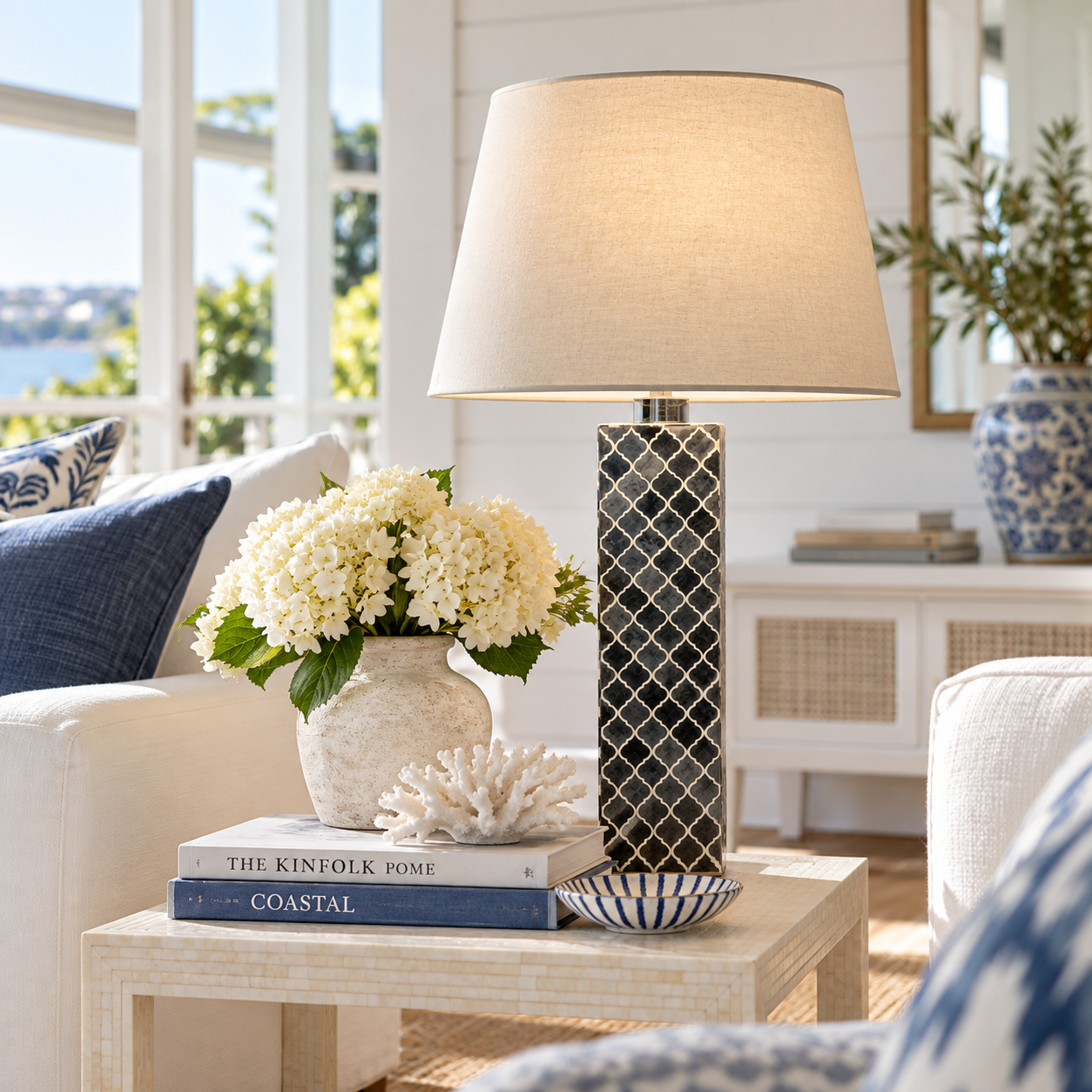 Bone Inlay Table Lamp : Moroccan : Grey
