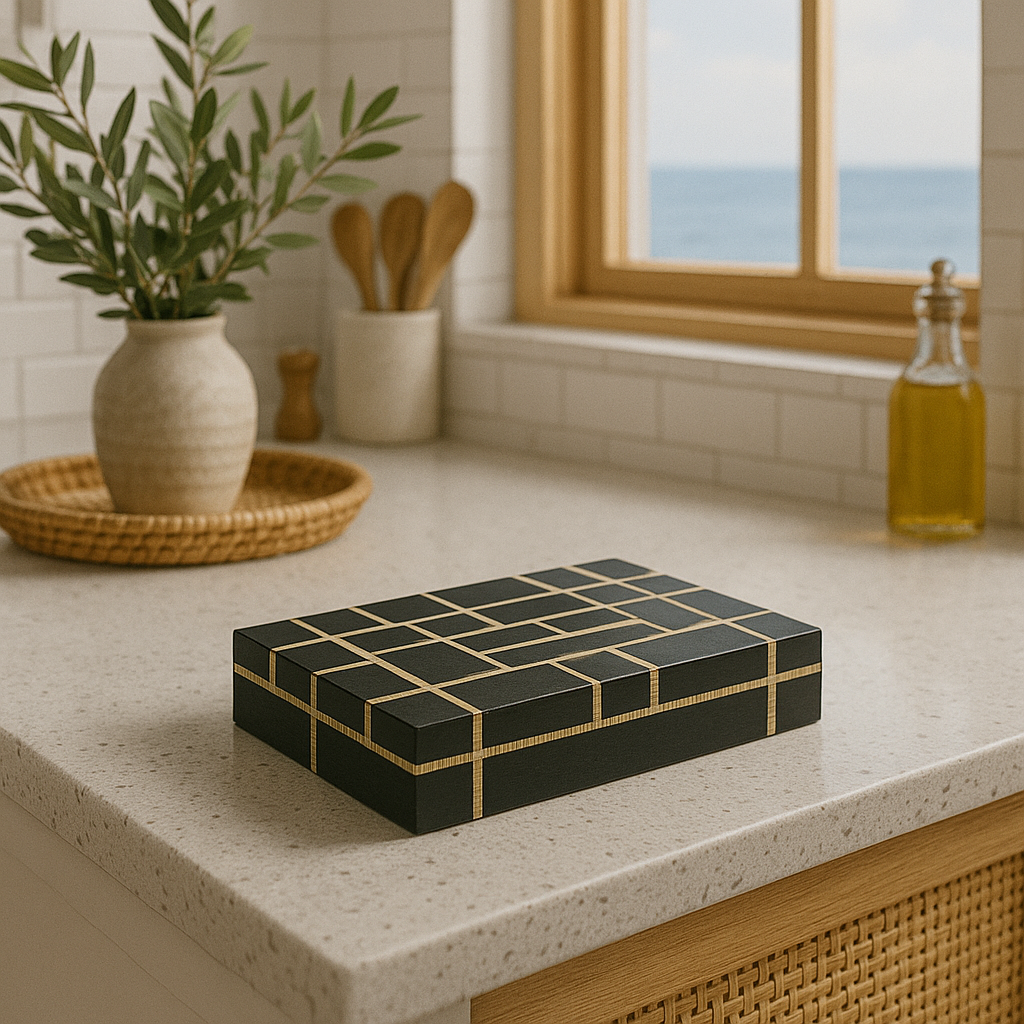 Horn Inlay Rectangular Box : Abstract : Black