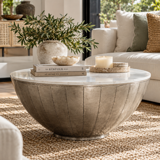 Halo Marble Top Round Coffee Table : Brass Cladding