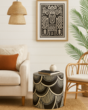 Bone Inlay Side Table : Scalloped Stripe : Black