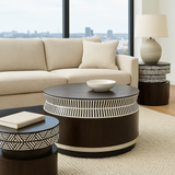 Bone Inlay & Timber Side Table : Criss Cross : Black