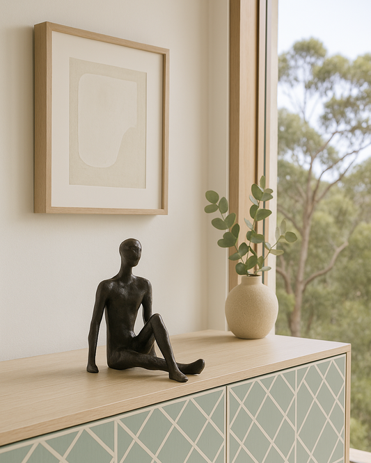 Hand-Made Indian Antique Bronze Sculpture :  Sitting Man